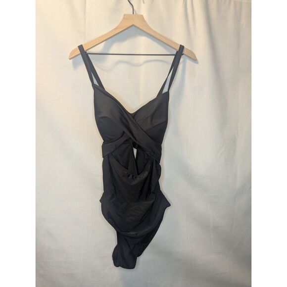 👙 NWT Eomenie Tummy Control Cutout High Waisted Wrap Tie Back 1PC Swimsuit L - Picture 3 of 8